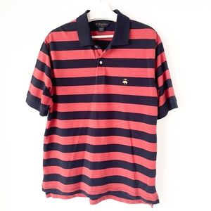 Brooks Brothers Polo Shirt 100% Cotton Striped in Navy Blue & Salmon Men's Large